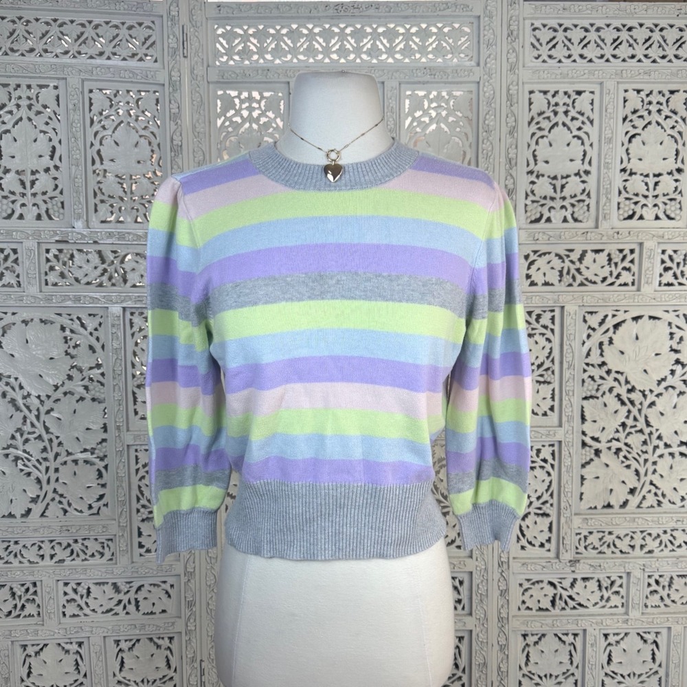 Michael Stars Striped Sweater Sz Small Crewneck Pastel Quarter Sleeves